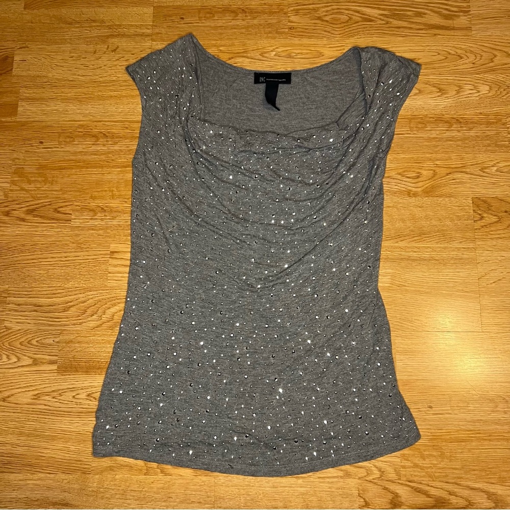 INC | Womens medium grey sparkle top